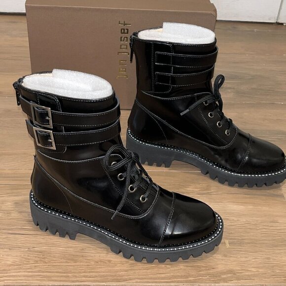 NWT Anthropologie Jon Josef Gwendolyn Black Leather Combat Boots size 5 - Picture 3 of 8